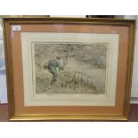 After Henry Wilkinson - a lone angler  Limited Edition 75/180 coloured print  bears a pencil