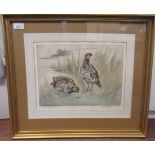 After Henry Wilkinson - a pair of partridges  Limited Edition 90/150 coloured prints  bears a pencil