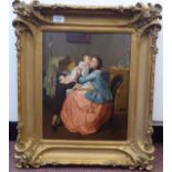 F Claes - an 18th/19thC interior nursery scene with a seated woman attending to a baby with a little