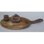 Robert Thompson 'Mouseman' of Kilburn oak items, each with a carved signature mouse, viz. an oval