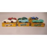 Six Dinky Toys diecast model race cars: to include MG Midget Sports; Jaguar D-Type; and Bristol