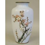 A 20thC pale grey enamel vase of baluster form, decorated in colours with blossoming branches  7.5"h