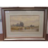 Attributed to W Evans - grazing cattle by a river  watercolour  7.5" x 12.5"  framed