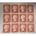 Postage stamps, Penny Reds, a block of twelve unused possibly plate 174