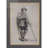 After Hubert Herkomer - 'A Bavarian Hiker'  etching  bears a printed signature & dated '91 with a