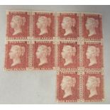 Postage stamps, Penny Reds, a block of ten, unused possibly plate 174