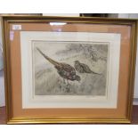 After Henry Wilkinson - a pair of pheasants  Limited Edition 84/150 coloured print  bears a pencil