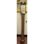 A 19thC mahogany and kingwood veneered stick barometer with an engraved register plate, slide and