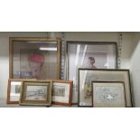 Seven variously framed paintings and prints: to include 'Rural Sports - or a Cricket Match