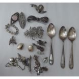 Silver and white metal items: to include brooches