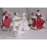 Eight Royal Doulton china figures: to include 'Silks & Ribbons'  HN2017  7"h