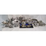 Silver plate: to include a late Victorian three piece tea set  comprising a teapot, sugar basin