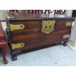 A 20thC P J Van Reenen hardwood chest with straight sides, a hinged lid and brass mounts, raised