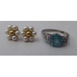 Jewellery: to include a 9ct white gold ring, set with white and turquoise coloured stones
