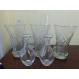 Modern glass vases  various sizes and forms  largest 17"h; and two carafes