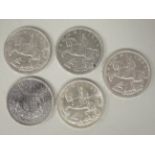 Four George V silver crowns  1935; and a George VI silver crown  1937