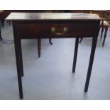 A George III oak single drawer side table, raised on square legs  29"h  31"w