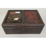 A mid 20thC Japanese hardwood jewellery box, decorated with figures and animals  6"h  12"w