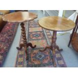 Two similar late Victorian mahogany pedestal tables, each raised on a tripod base  28"h  19"dia