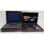 A silver plated six piece fish services; and a silver plated twelve piece dessert service  boxed