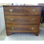 A late 19thC mahogany three drawer dressing chest, raised on bracket feet  31"h  34"w