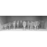 Edwardian and later pedestal drinking glasses: to include flutes, wines and sherries