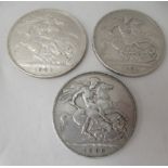 Three Victorian silver crowns 1889, 1890 and 1896