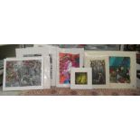 Modern artwork, in card mounts  various sizes