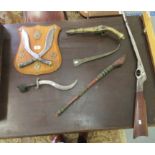 Various 20thC replica weaponry: to include a Persian dagger with a curved 9"L blade