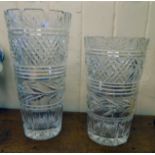 Two Waterford crystal vases, each with repeating diamond formation and foliate decoration  12" &