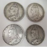 Four Victorian silver crowns  1889