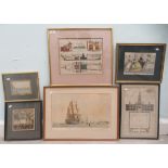 Six 19thC prints: to include a 'Steam Navigation Blue'  12" x 9"  framed