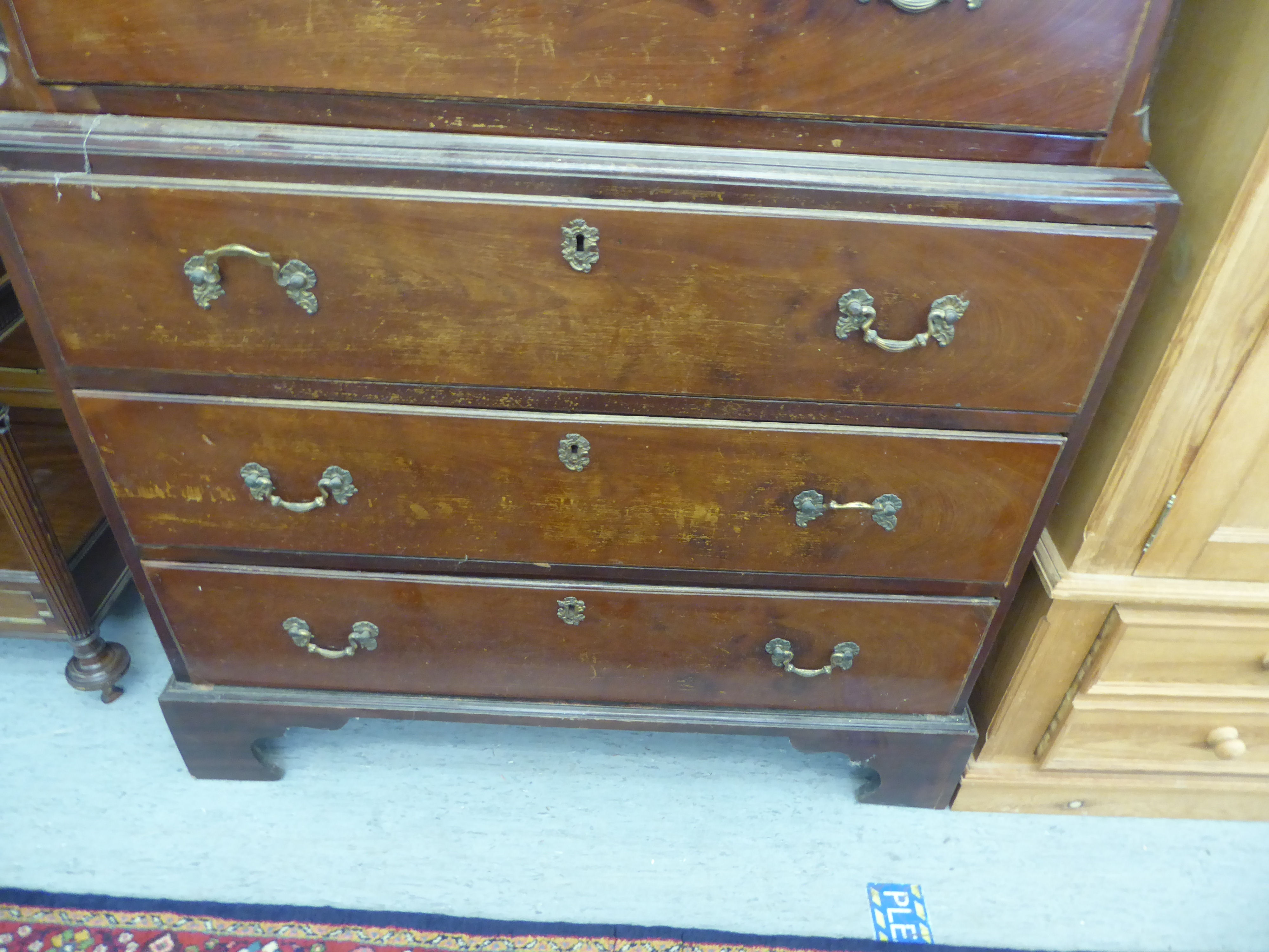 A George III mahogany chest-on-chest with a moulded cornice, over two short/six graduated long - Image 3 of 3