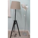 An Ikea black ash tripod standard lamp  57"h; and a twin branch standard lamp  61"h