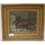 20thC European School - a period street scene, a man with a horse and cart  oil on boards  8" x