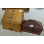 Boxes: to include a late Victorian light oak desk top stationary cabinet with an angled double