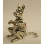 A silver coloured metal novelty kangaroo design pin cushion  stamped Sterling