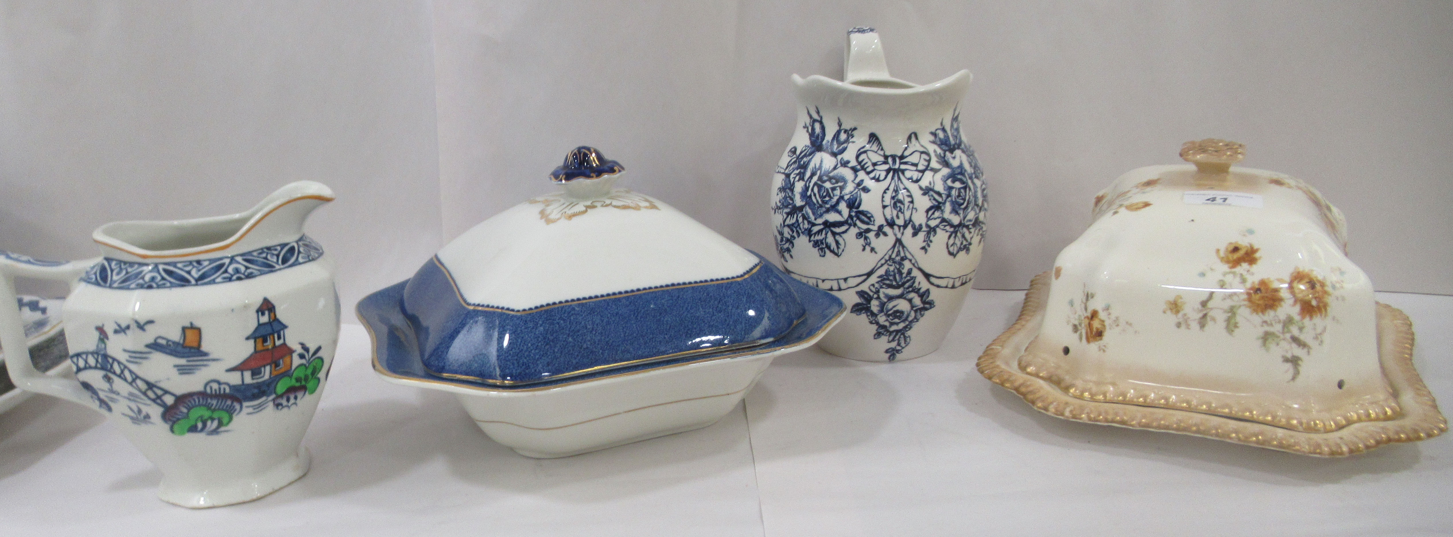Ceramics: to include a late Victorian bone china cheese dish and cover, decorated with flora and - Image 4 of 6