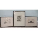 Two late 19thC landscapes  monochrome etchings   bearing pencil signatures  4" x 6"  framed; and a