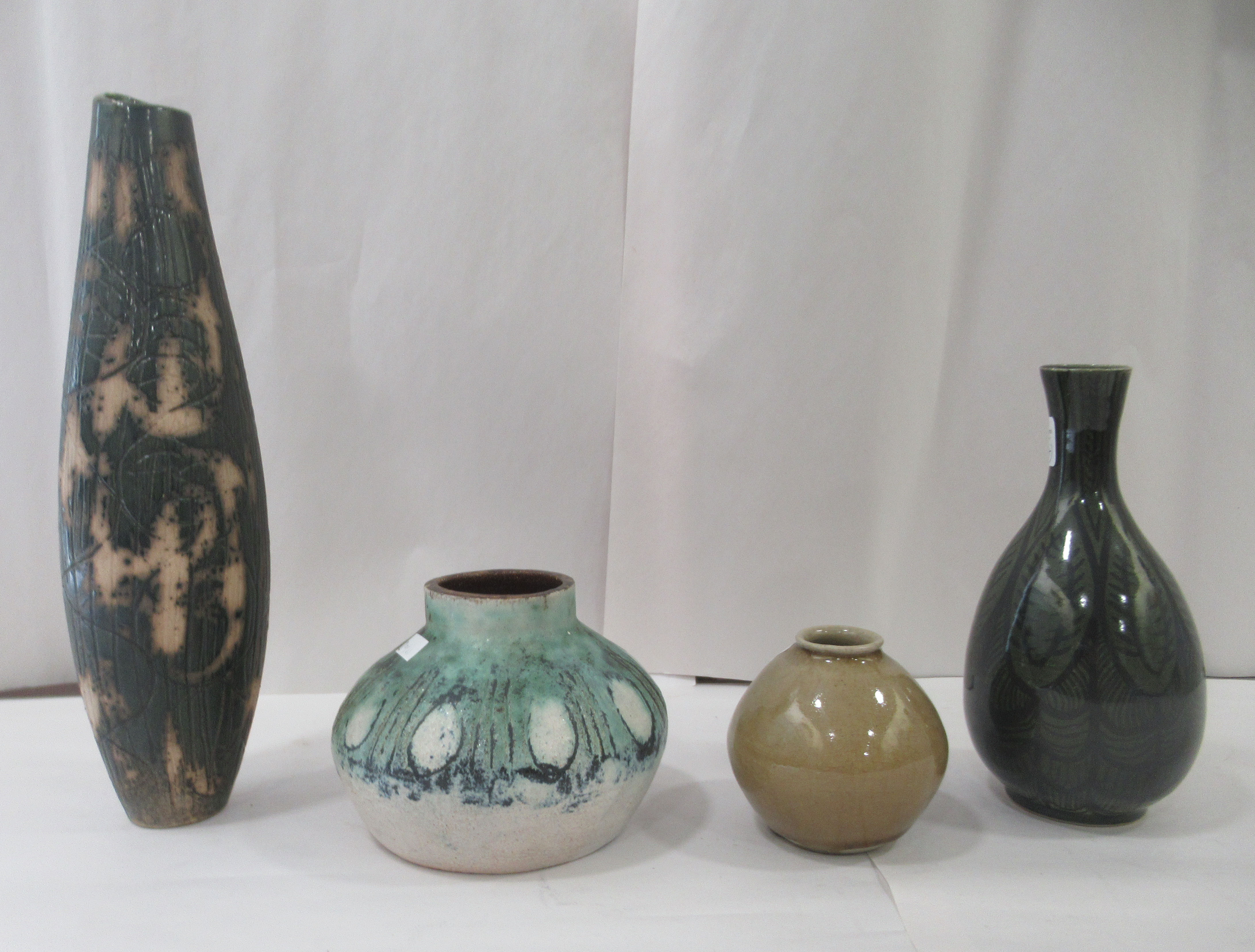 Four items of post 1960s studio pottery vases of various form, some bearing impressed initials - Image 2 of 4