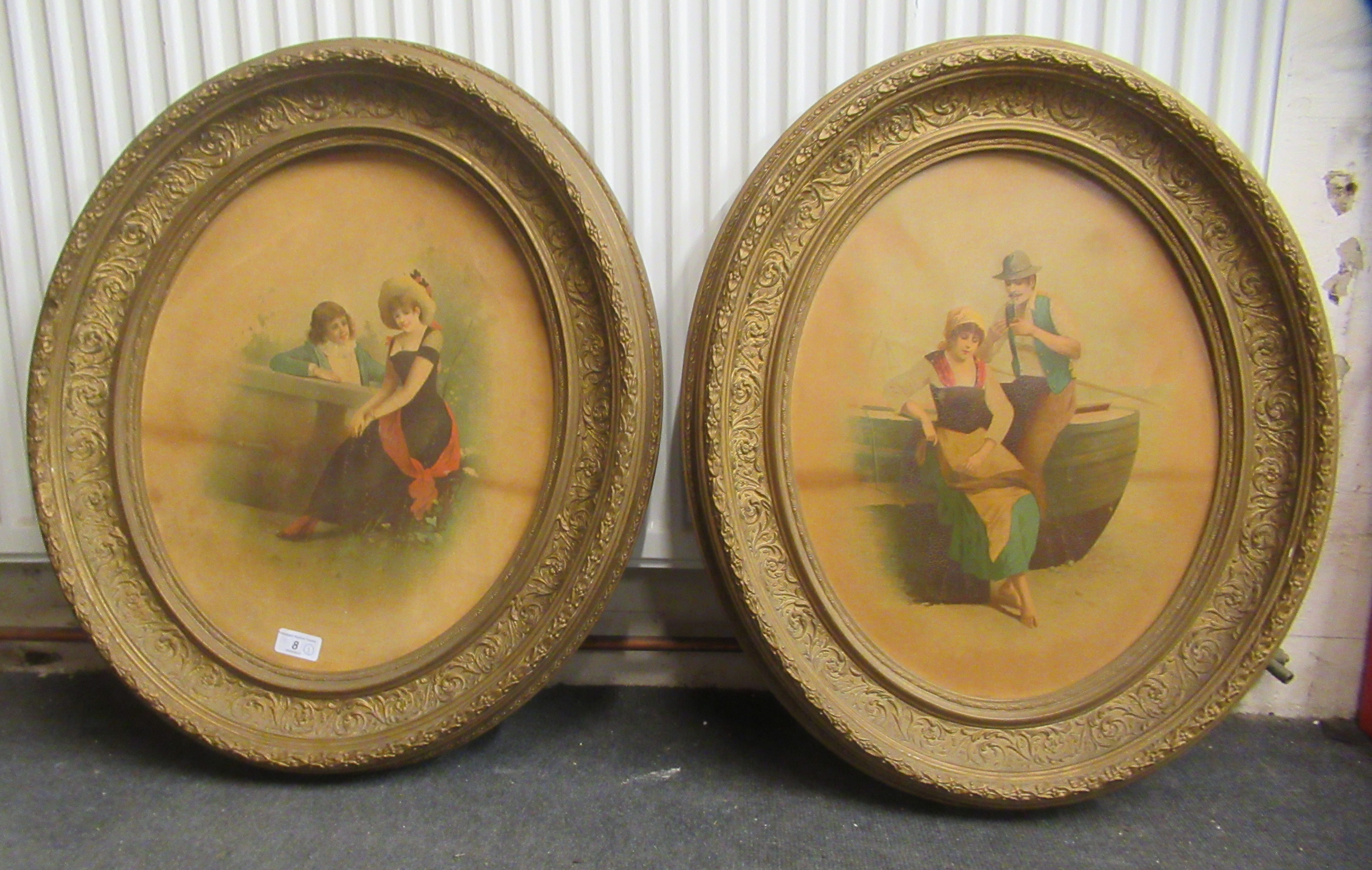 A pair of early 20thC oval moulded gilt frames  25" x 20"