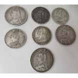 Seven Victorian silver florins and half crowns