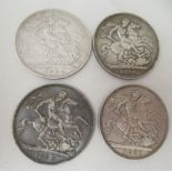 Four Victorian silver crowns 1894, 1890 and two 1893