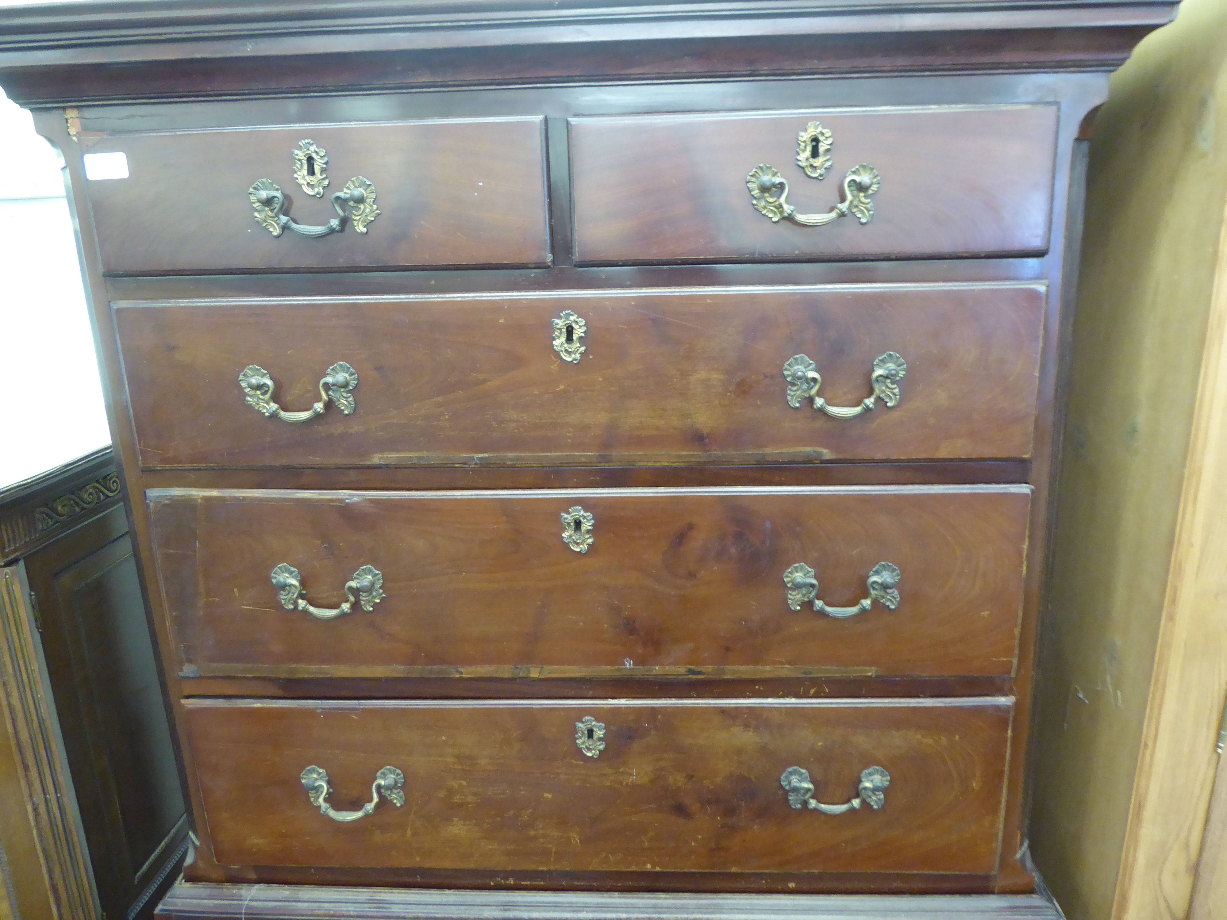 A George III mahogany chest-on-chest with a moulded cornice, over two short/six graduated long - Image 2 of 3