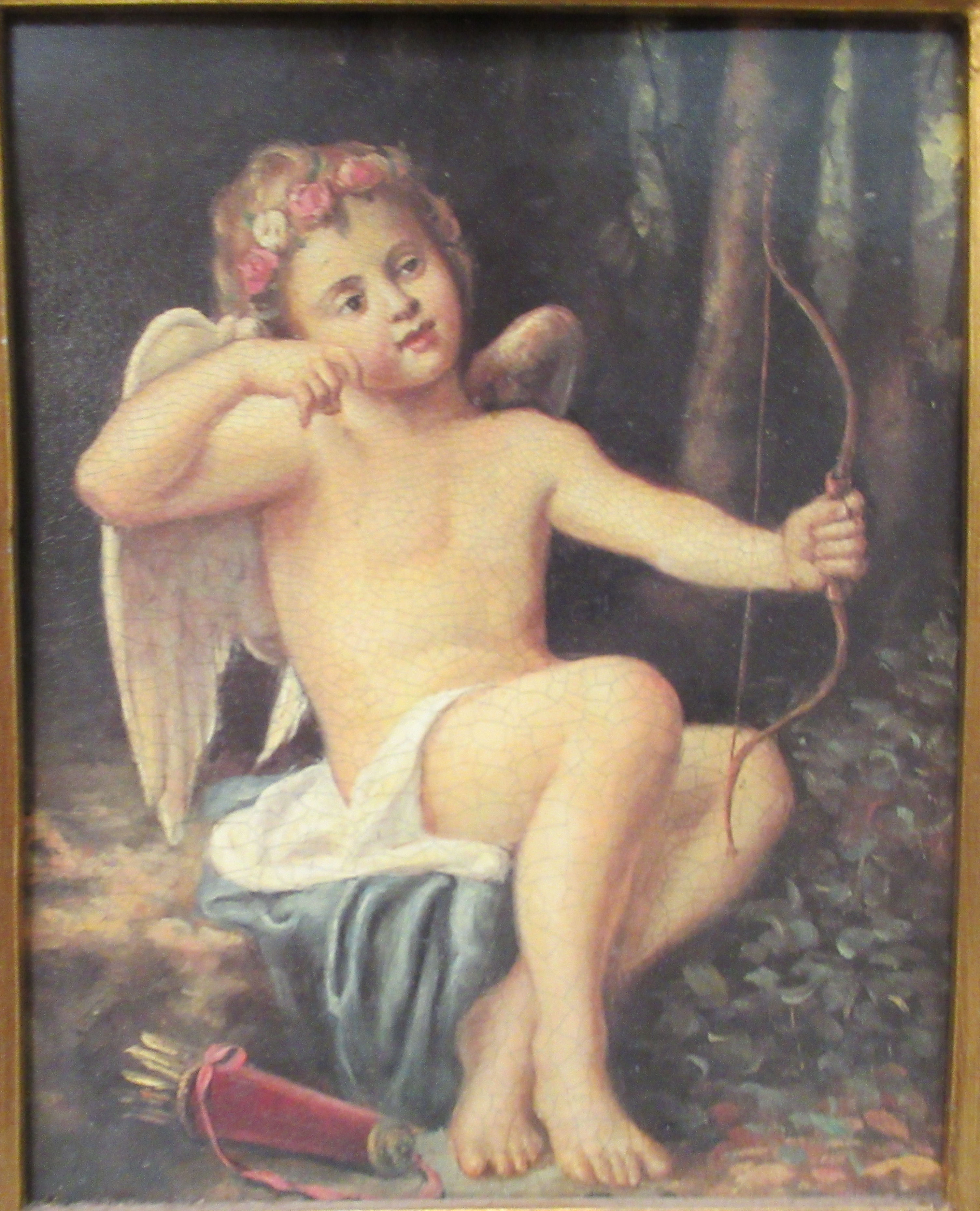 A cherub  processed oil oleograph  7" x 9" in a deep set antique inspired moulded gilt frame  18" - Image 2 of 4