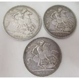 Three Edward VII silver crowns  1902