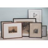 Six 19thC and later monochrome etchings/prints: to include Frank Hudson - a shoreline scene  bears a