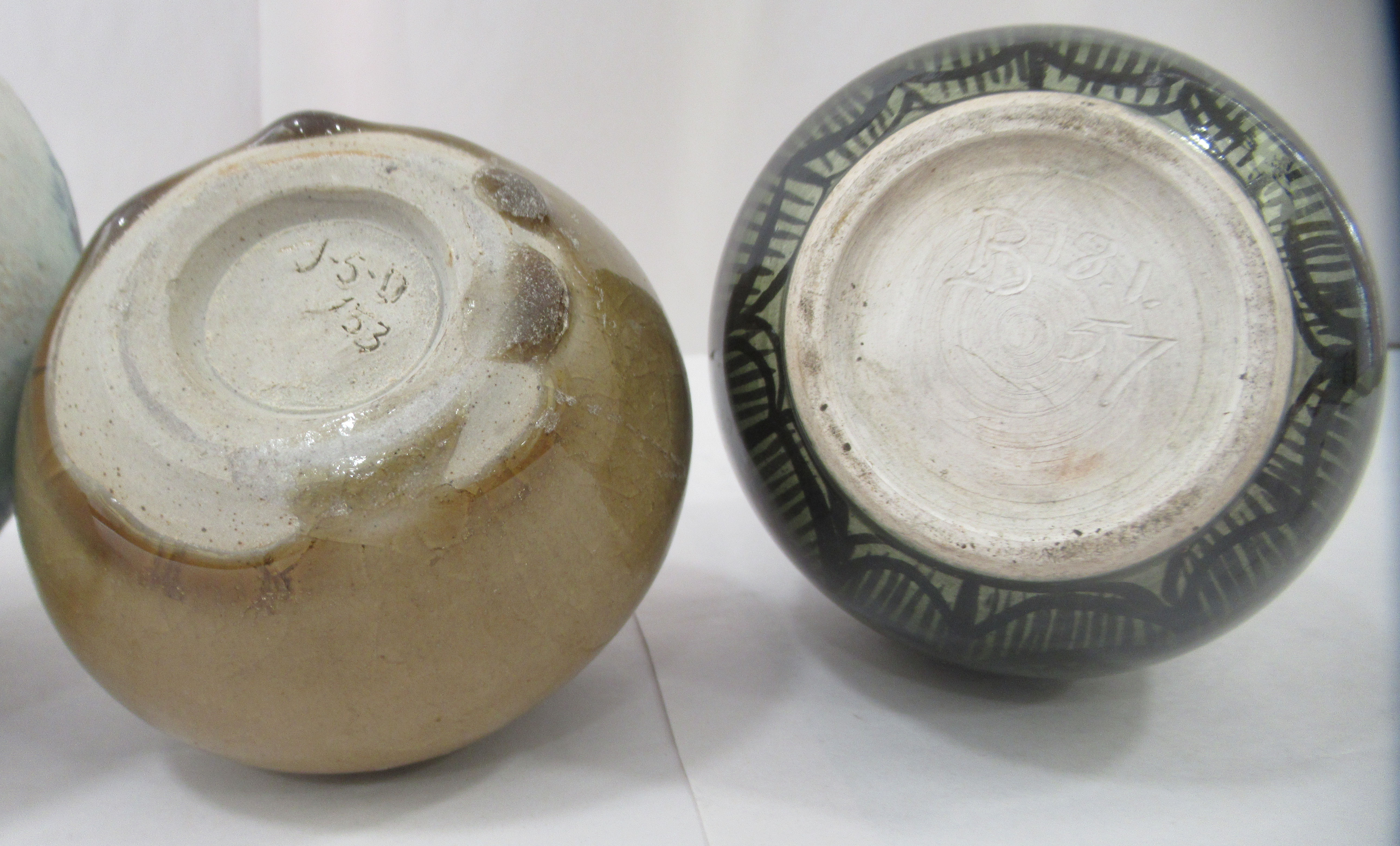 Four items of post 1960s studio pottery vases of various form, some bearing impressed initials - Image 4 of 4