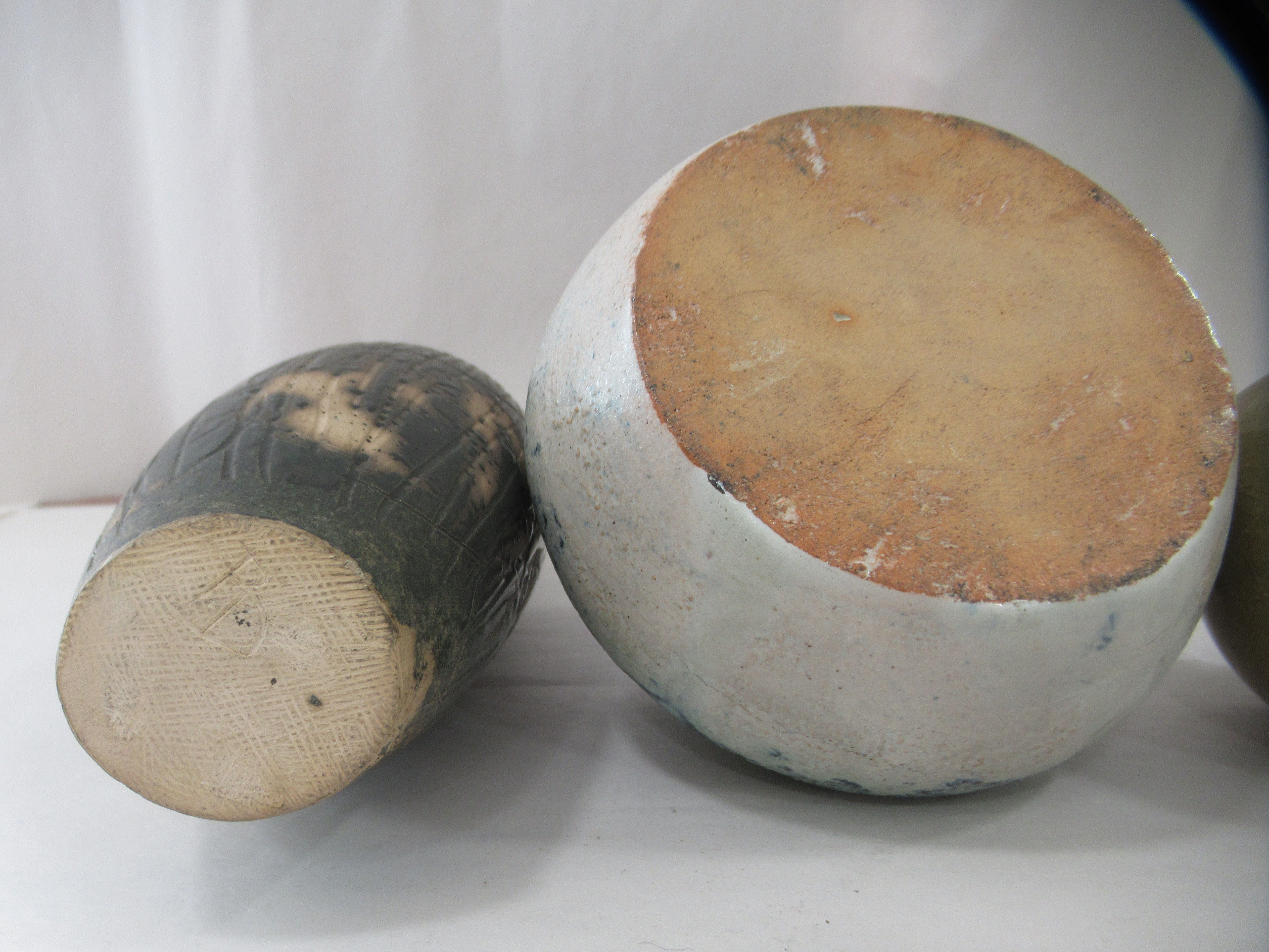 Four items of post 1960s studio pottery vases of various form, some bearing impressed initials - Image 3 of 4