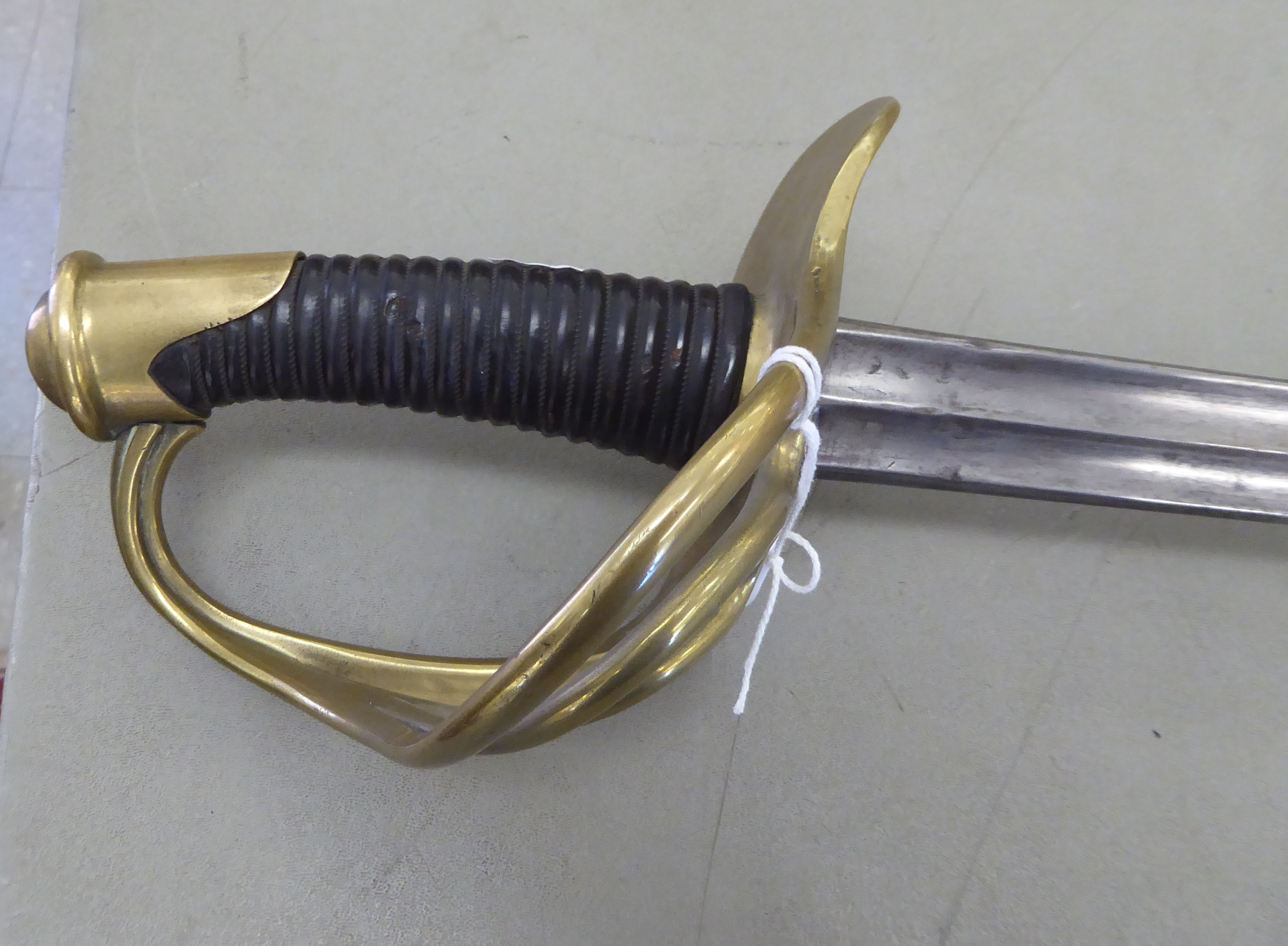 An early 19thC French infantry sword with a leather clad grip and pierced guard  the blade with text - Image 2 of 5